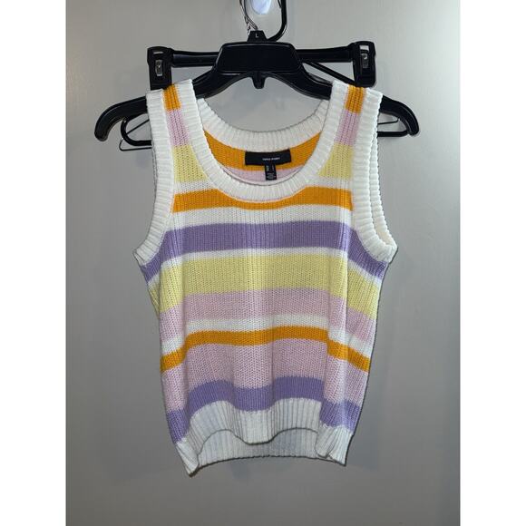 Vero Moda Cropped 70s Colorful Striped Cable Knit Pullover Sweater Vest Womens L - Picture 1 of 6